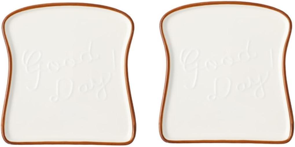 Toast Shape Ceramic Plate Family Restaurant Handmade Cutlery Bread Plate Cake Plate 2-piece Package (Brown)