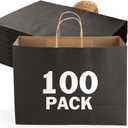 XPCARE 100Pack Large Kraft Paper Bags with Handles Bulk, 16x6x12 Inch Black Paper Bag Kraft Shopping Bags for Business Merchandise Wedding Party Favor Bag