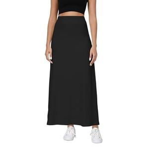 Elastic Waist A-Line Long Maxi Skirt Below Knee for Women(Size L,Black)