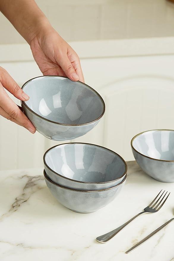 famiware Cereal Bowls Set of 6, Ocean Round 6" Soup Bowls, 23oz Rice Serving Bowl Oatmeal Bowls, Reactive Glaze Kitchen Bowl Set, Microwave and Dishwasher Safe, Scratch Resistant, Blue