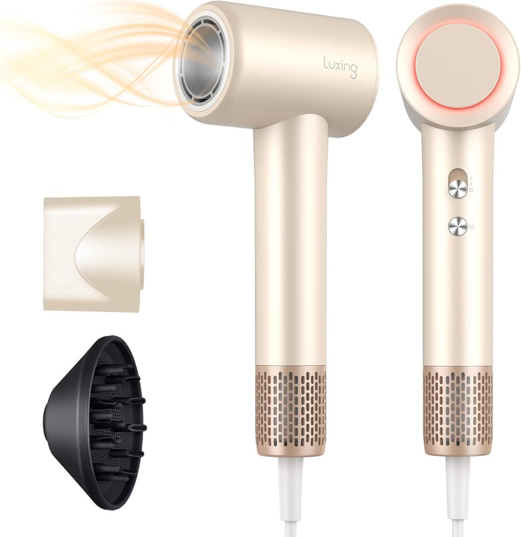 Hair Dryer, TurboLux Ionic 200 Million Negative Ions Fast Drying High Speed Hairdryer with Diffuser, Lightweight, Low Noise 1500W Hair Diffuser Dryer with 110000 RPM Brushless Motor (Cream)