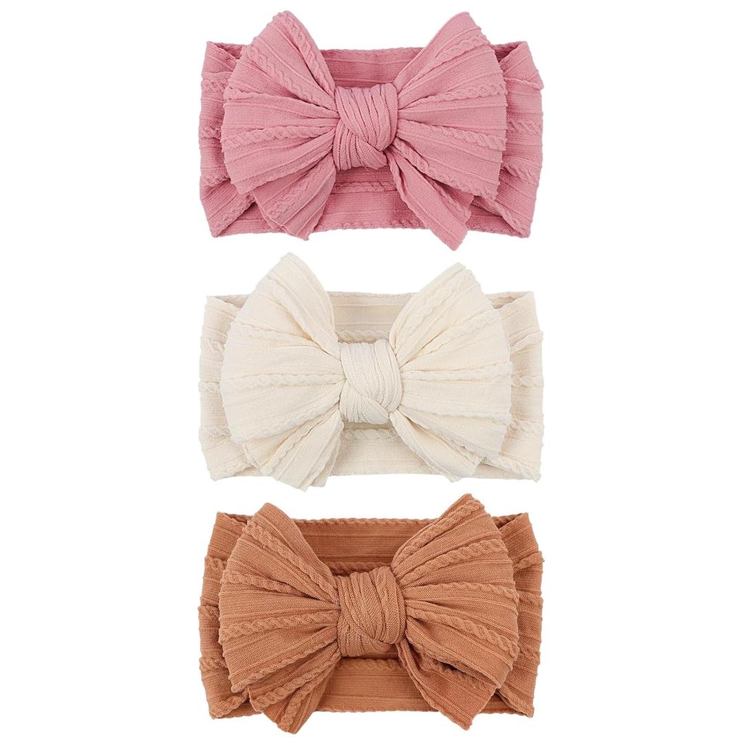 LemonSpce Handmade Baby Bows for baby girls Stretchy Nylon Hair Bands Hair Accessories with Headbands Bows for Newborn Baby Girls Infant Toddlers Kids Bow(Pink Brown light Beige)