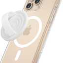 HSAOHD Magnetic Phone Grip Holder Compatible with MagSafe, Ultra Thin Silicone Finger Loop Ring Magnetic Grips for Back of Phone for iPhone Pro Max/ Plus/ 16/ 15/ 14/ 13/ 12 Series, White Sparkle