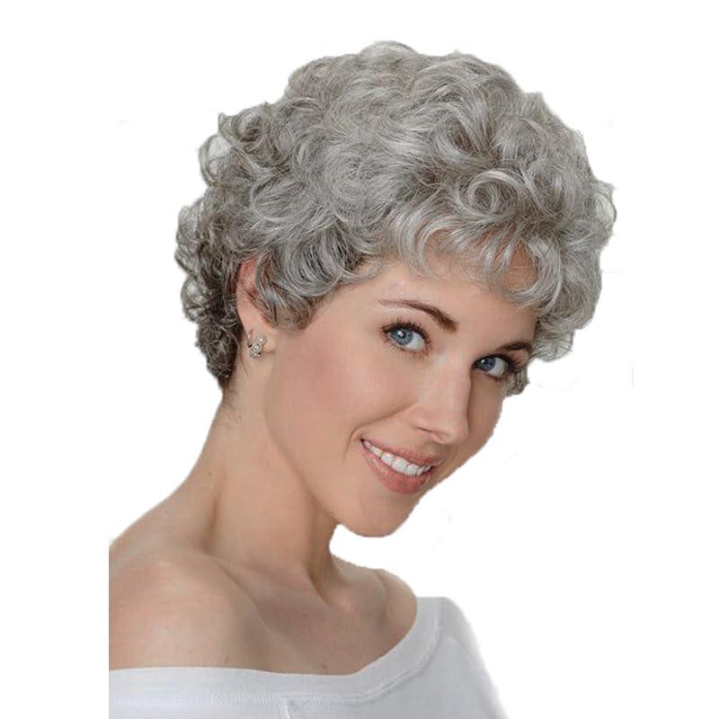 Baruisi Short Fluffy Grey Wigs for Women Natural Looking Synthetic Short Curly Cosplay Hair Wig