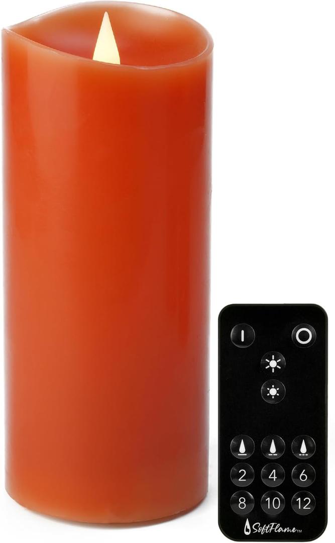 Christmas Decor Flameless LED Candles with Remote Control, 3"x 7"Battery Operated Pillar Real Wax with Timer for Christmas Decorations, Pumpkin Orange Candle