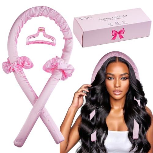 Pack of 4, Heatless Curler Set, Heatless Silk Curls for Long Hair, No Heat Large Rollers Overnight, Rubber Curling Rods (Pink1)