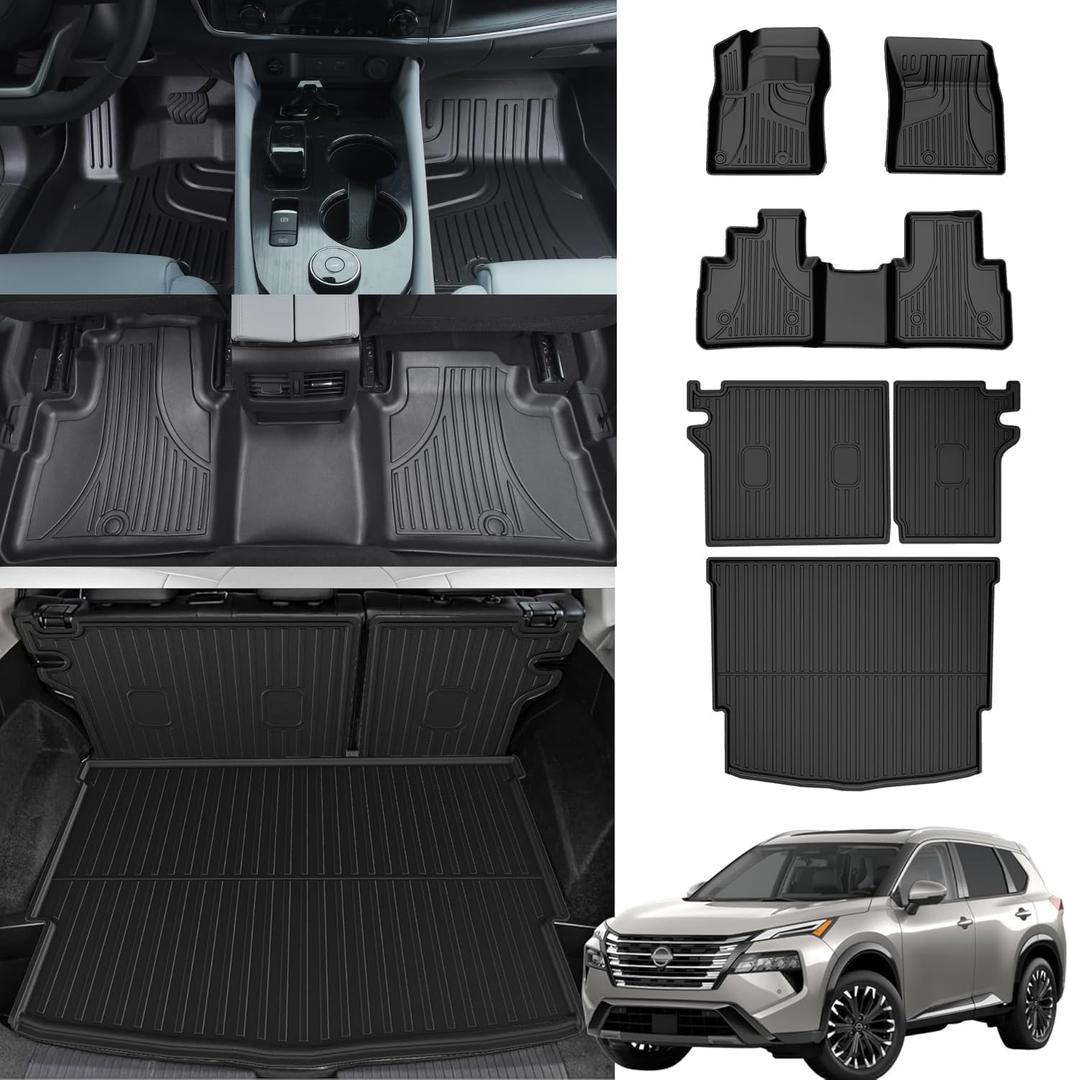 Floor Mats Compatible with 2021-2025 Nissan Rogue (NOT Fit Sport).Cargo Liner Trunk Mat TPE All Weather Back Seat Covers Protector Rogue 2025 Accessories (Rear Trunk Mat +Backrest Mats+Floor Mats)