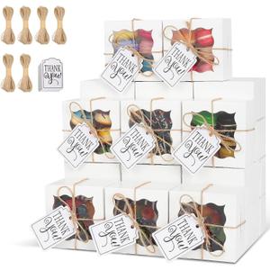 KPOSIYA 60 Pcs White Bakery Boxes with Window Individual Cupcake Box 4x4x2.5 Inches Cookie Boxes Kraft Paper Brown Gift Box for Pastries, Cookies, Pie, Donuts, Macaroon (60, White)