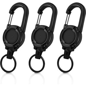 Set of 3 Heavy-duty Retractable Keychains with Retractable Reels, Multifunctional Tool Carabiner Keychains.
