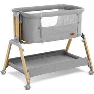 Jimglo 3 in 1 Baby Bassinet, Rocking Bassinets with Comfy Mattress and Wheels, Adjustable Height Bassinet Bedside Sleeper, Easy Folding Portable Crib for Newborn (Grey)