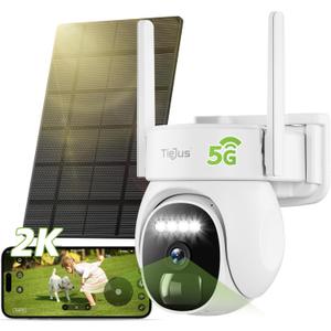 2.4G/5G Security Cameras Wireless Outdoor, 2K Solar Camera for Home Security, Battery Powered, 360 PTZ/Color Night Vision/2Way Talk/Compatible with Alexa/IP66 Waterproof (White)