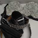 4 Pcs Rhinestone Bustier Top Costume Women's Push up Crop Top Diamond Belt Chauffeur Hat Earrings Hoop size M