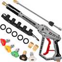 Pressure Washer Gun with Extension Wand Replacement 5000 PSI High Power Washer Gun 39 Inch Adjustable Length with M22 14mm or M22 15mm Fitting 5 Nozzle Tips with Nozzle Holder (Grey)