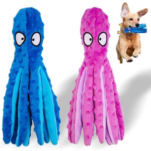 Squeaky Dog Toys, Crinkle Interactive Plush Chew Dog Toy Octopus for Hide and Seek and Puppy Teething, Perfect for Puppies, Small and Medium Dogs,2 Pack (Blue+Purple)