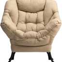 HollyHOME Lazy Chair with Armrest and Side Pocket, Comfy Accent Lounge Chair,Leisure Sofa Armchair for Living Room, Bedroom, Dorm, or Small Spaces, Oversized Reading Sofa Chair,Cotton-Linen Tan