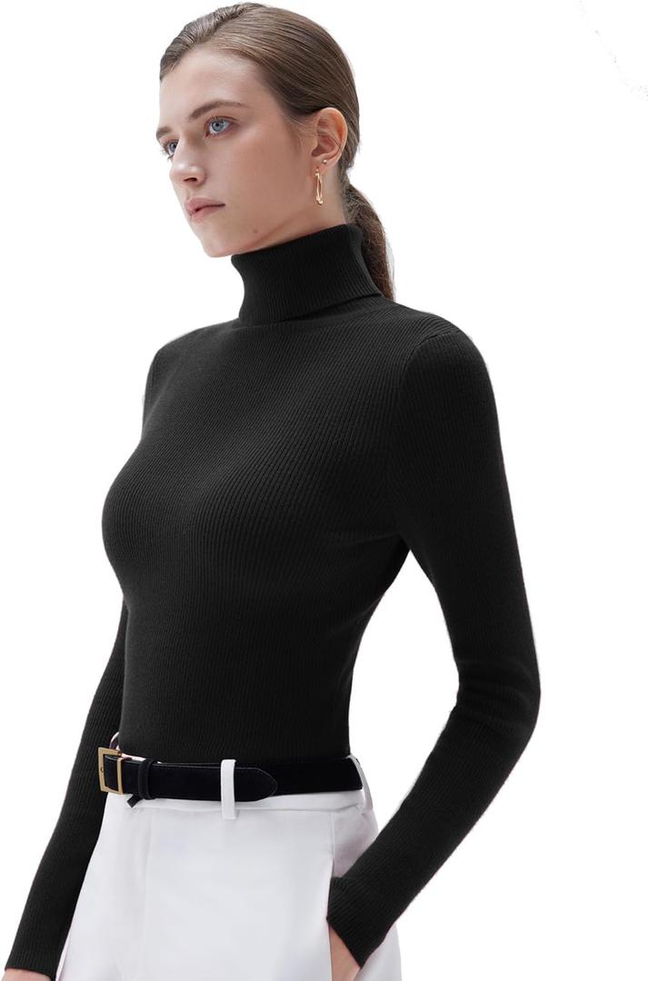 SUUKSESS Women Turtleneck Cashmere Blend Sweater Long Sleeve Shirts Fall Basic Thermal Tops Winter Clothes (Small, Black)