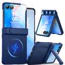 Oterkin Magnetic for Samsung Galaxy Z Flip 7 Case with [Built-in Screen Protector & Hinge Protection][Foldable Invisiable Stand] Military Grade Shockproof Full Body Protection Case for Galaxy Z Flip 7 (Pearl Blue)