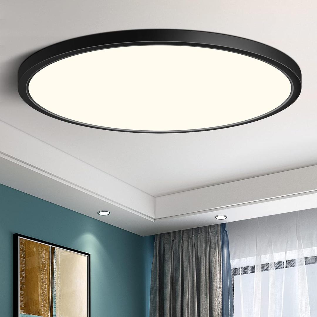 LEDLightsWorld 12 Inch LED Ceiling Light Flush Mount, 4000K Neutral White, 24W 3200LM Modern Round Lighting Fixture, Black Low Profile Ceiling Lights for Bedroom, Living Room, Stairway, Basement