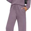 WIHOLL Two Piece Sets for Women Spring Travel Vacation Outfits 2026 Long Sleeve Lounge Sets Side Slit Wide Leg Pants (Grey Purple) XL