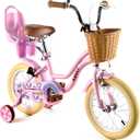 RULLY Donut Girls Bike 12 14 16 Inch Kids Bicycle for Toddlers Ages 3-8 with Training Wheels, Basket & Doll Seat, Retro Cruiser Style, Pink Purple Blue
