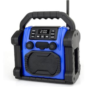 Outdoor Radios Waterproof Bluetooth Speaker ，8000mAh Battery ，30W IPX 66, Cell Phone Charging, Portable with LED Lights, Anticollision Fm Clock Radios for Workshop/Outdoor/Camping (Blue)