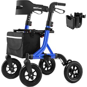 MAXWALK Foldable Rollator Walker for Seniors with Seat, 10" All Terrain
