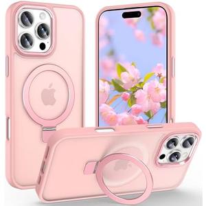 Lufanbis Magnetic for iPhone 16 Pro Max Case with Ring Stand, [10 FT Drop Protection] [Velvety Touch] Slim Translucent Matte Back Shockproof Phone Case for iPhone 16 Pro Max 6.9'', Pink