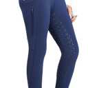 FitsT4 Sports Girls Riding Pants Full Seat High Waist Kids Equestrian Breeches Horse Schooling Tights Zipper Pockets (X-Small, Blue)