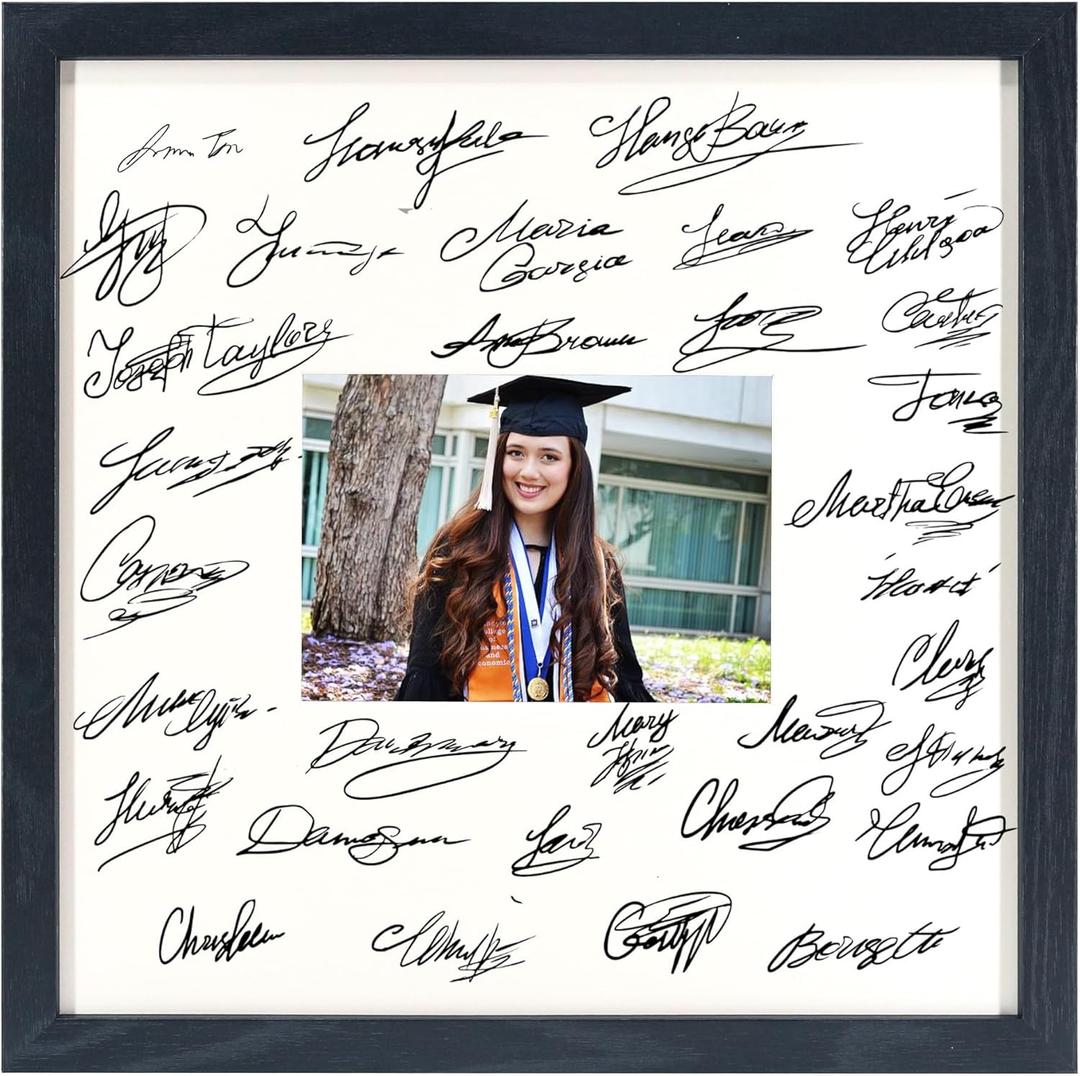 GraduatePro 14x14 Signature Picture Frame Board for 5x7 Photo with Signable Mat for Birthday Party Graduation Party Table Decoration Wedding Guest Book (Black)