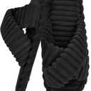 ZOORON Women's Cozy Slippers Crossbands & Memory Foam - Soft Plush Lined Non-Slip Indoor Outdoor Open Toe Shoes Trendy Gift (Black), One Size