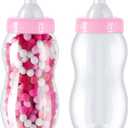 Tessco for you 2 Pcs 15 Inch Big Baby Shower Bottle for Baptism Game Large Jumbo Plastic Baby Shower Bottle Piggy Candy Bank for Girl Boy Kids Party Favor(Pink)