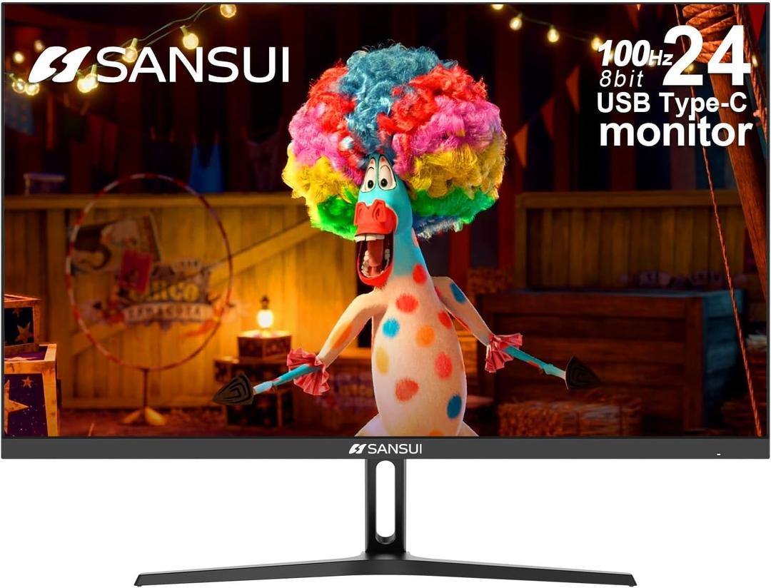 SANSUI Monitor de computadora USB tipo C de 24 pulgadas, 100 Hz, monitor de computadora FHD 1080P, HDMI, FreeSync, HDR, conector de auriculares, inclinacin ergonmica para el hogar y la oficina