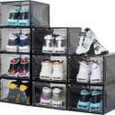 9 Pack X-Large Shoe Organizer, Thicken&Sturdy Shoe Storage Box with Clear Magnetic Door, Stackable Shoe Box with Solid Plastic, Shoe Organizer for Closet (Black)
