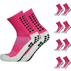 Aimery 4 Pairs Mens Grip Soccer Socks Non Slip Grippy Women Socks for Football Basketball Sports (One Size, 4pink)