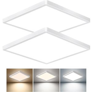 16 Inch Square LED Flush Mount Ceiling Light 2 Pack, 36W 3600LM, 3000K/4000K/6000K CCT Selectable, White Super Slim Low Profile Ceiling Light Firxtue for Bedroom/Kitchen/Living room/Dinning room, 16" 2pk