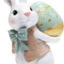 Hodao 5.5 Inch Polyresin Bunny Decorations Spring Easter Decors Figurines Tabletopper Decorations for Party Home Holiday Cute Rabbit Easter Gifts (Blue)
