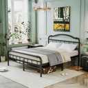 Breezehome 18in Full Size Bed Frame with Vintage Headboard and Footboard, Heavy Duty Metal Platform Bed Frame, No Box Spring Needed, Noise Free, Easy Assembly, Black