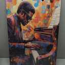 CXHOSTENT Black Jazz Canvas Wall Art Abstract Black Music Painting Prints African American Picture Musical Instruments Artwork for Men Room Decor Framed (Red, 16.00" x 24.00")