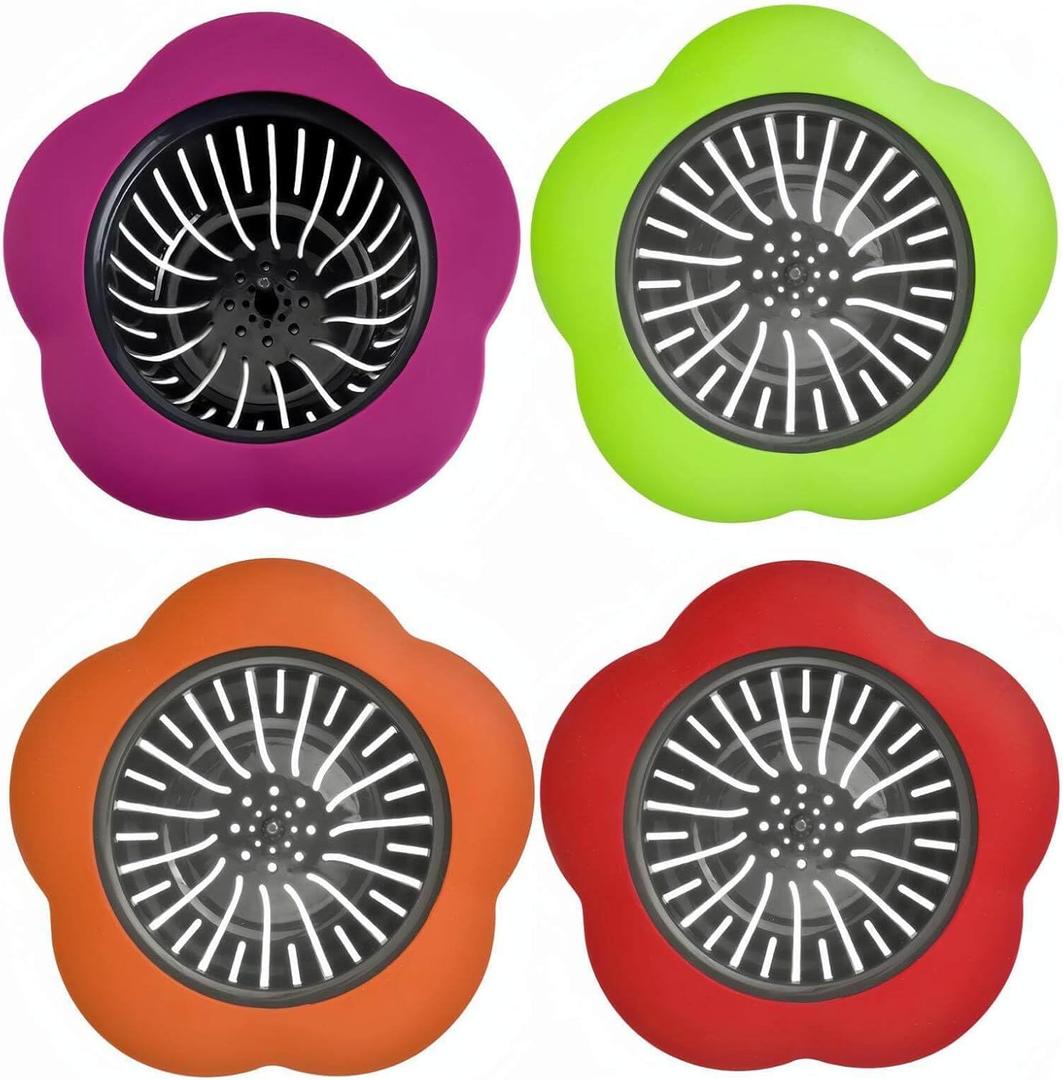 Kitchen Sink Strainer, 4PCS Silicone Sink Strainers, Large Wide Rim 4.5" Diameter Sink Drain Strainer for Kitchen Sink - Multicolor