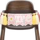 Daisy One High Chair Banner - Spring Theme Birthday Celebration Decorations Pink Floral Banner for Baby