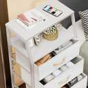 Furnulem White Dresser with 5 Drawers, Vertical Storage Tower Fabric Dresser for Bedroom, Hallway, Entryway, Nursery, Closet Organizer, Nightstand Bedside Table Furniture, Sturdy Steel Frame, Wood Top