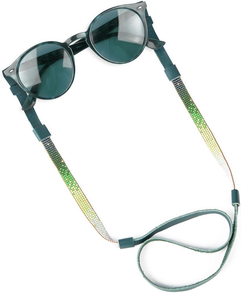 Beaded Glasses Strap - Handmade Multi-Colored Beaded Sunglasses Strap - Cute & Sturdy Eye Glasses Holders Around Neck (Waterfall Green)