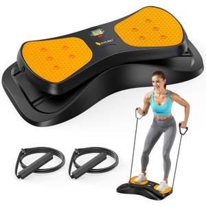 OWLSKY Balance Board with Resistance Bands, Portable Rock Stepper Featuring LCD Monitor, 330 lbs Capacity Ski Machine for Full Body Workout (Orange)