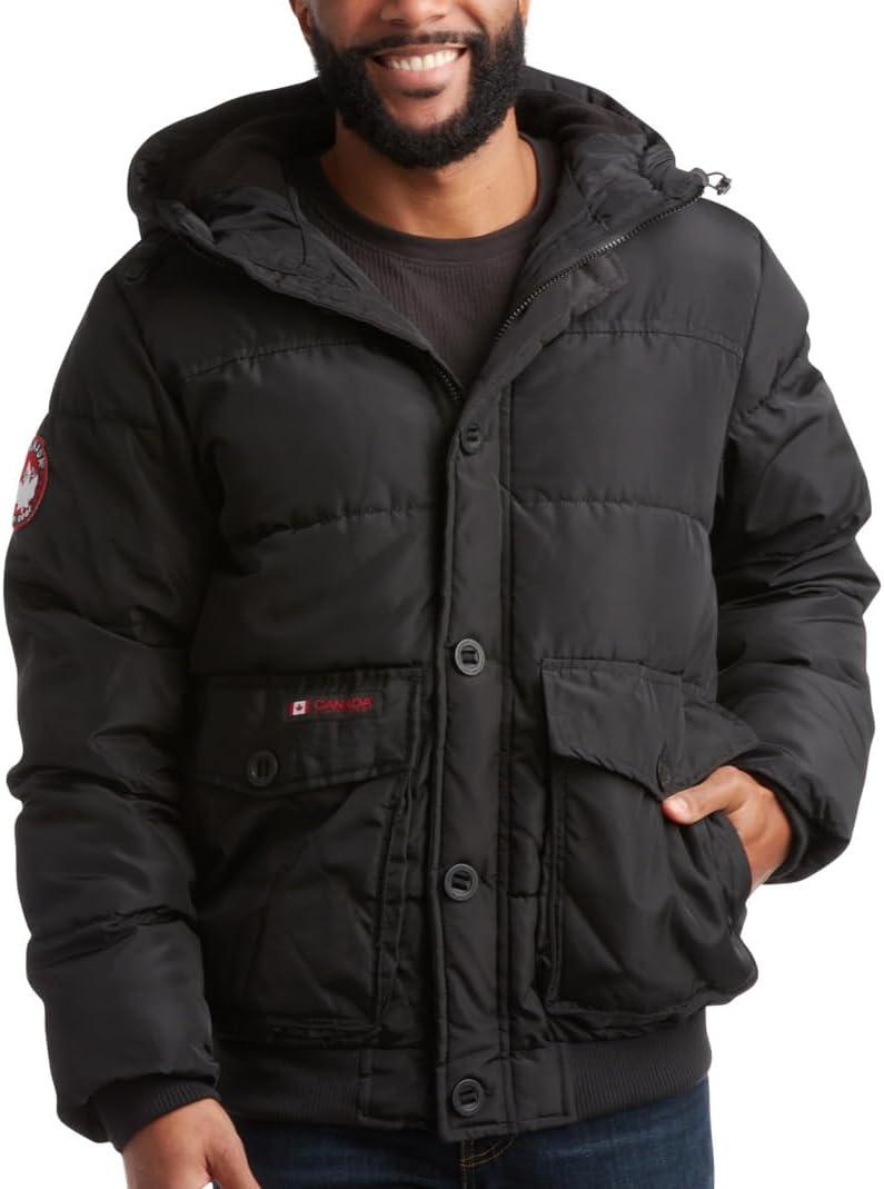 CANADA WEATHER GEAR Mens Winter Puffer Jacket - Heavyweight Insulated Ski Jacket Hooded Mens Coats Weather Resistant Coat (X-Large, Black)