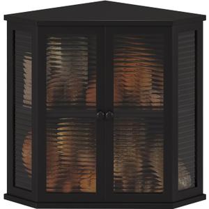 Corner Bread Box for Kitchen Counter, Black Bamboo Bread Box with Real Glass Door, Double Layer Space Saving Bread Storage for Homemade Bread