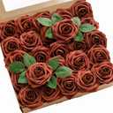 Ling's Moment Artificial Flowers 25Pcs Amber Roses Decor w/Stems,3" Real Touch DIY Foam Floral for Wedding Bouquet/Centerpieces, Outdoors Party Backdrop, Room/Table, and Garden/Pot Decorations (Or- Amber)