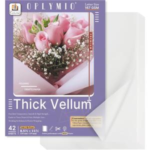 Thick Translucent Vellum Paper, Oplymio 42 Sheets 167GSM Printable Vellum Paper for Invitations, Envelopes, Heat Embossing, Belly Bands(8.5 x 11 Inches)