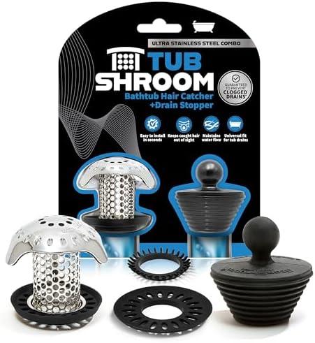 TubShroom Ultra Revolutionary Bath Tub Drain Protector Hair Catcher/Strainer/Snare, Stainless Steel, Stainless Combo