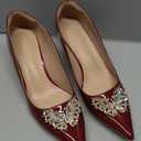 congliji Kitten Heels for Women 2 Inch Rhinestone Bow Pointed Toe High Heels Comfortable Leather Stiletto Pumps Wedding Party Dress Shoes, 40