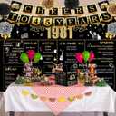 45th Birthday Decorations for Women Men, 18PCS Black Gold Back in 1981 Banner Decorations, Bday Backdrop, 45 Year Old Banner for Her Him, Birthday Card, 6 Paper Poms 9 Honeycomb Balls